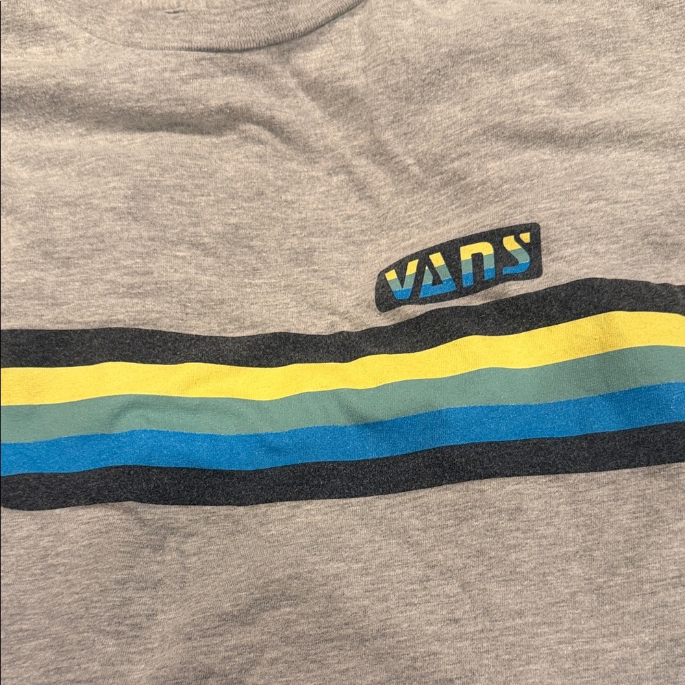 Vans Gray Tee with Black, Yellow, and Blue Stripes
